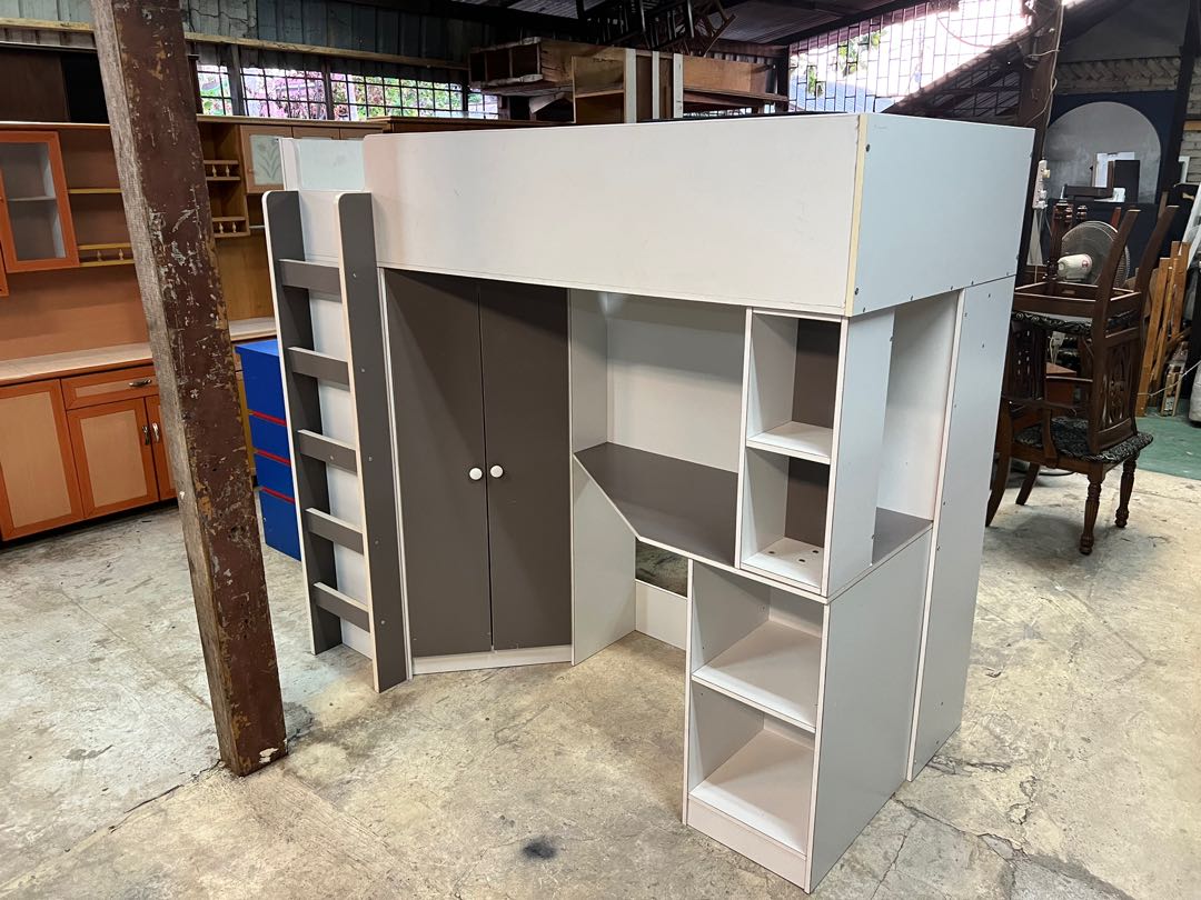 High Sleeper Cabin Bed with Wardrobe, Desk & Shelves/ Bunk Bed