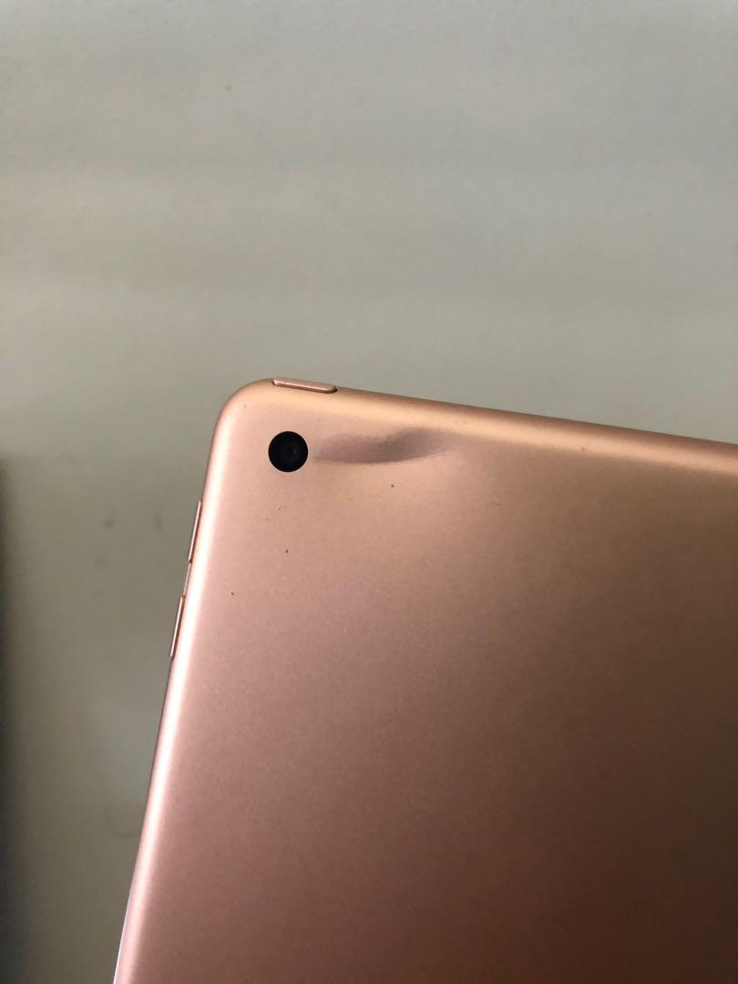 iPad 6th gen Gold WiFi 32gb (Category: iPad) located in Manila. Submitted by meowkay (Listing ID 1167079830, Image 3). Description: iPad 6th gen WiFi 32GB Gold color Can be used with Apple Pencil 1st Gen Used only for Netflix and online classes No issues Comes with screen protector and free case (pink) Flaws shown in photos Small dent but does not affect performance and covered naman with case Can do pick up/delivery or meet-up within Manila/QC.