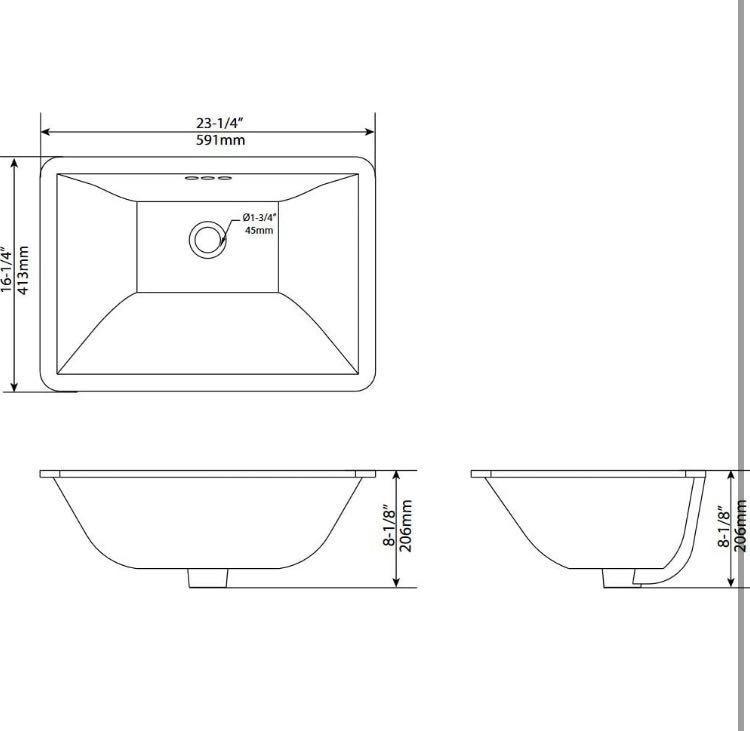 KRAUS Elavo 23 Inch Rectangular Undermount Porcelain Ceramic Bathroom