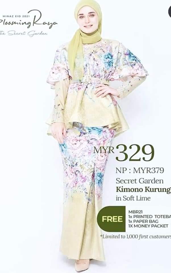 MINAZ SECRET GARDEN KIMONO KURUNG SIZE XL, Women's Fashion, Muslimah ...