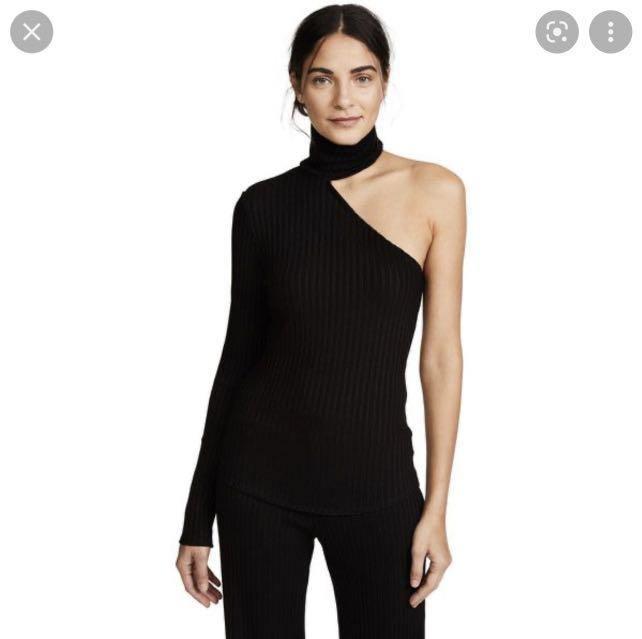 Zara Black Ribbed One Sleeve Turtleneck 