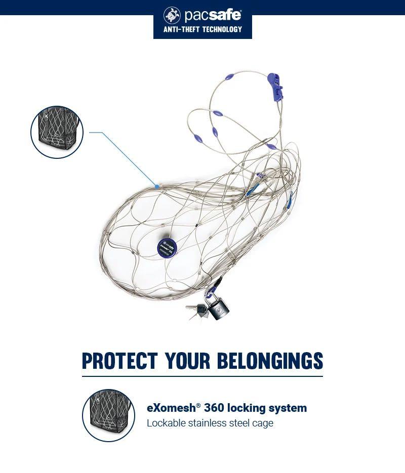 New PacSafe backpack lock safety net for 20L to 55L bags