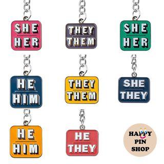 Pronoun Keychain, He She They Them, Gift, Fashion Accessory Key Ring Pronouns (Happy Pin Shop)