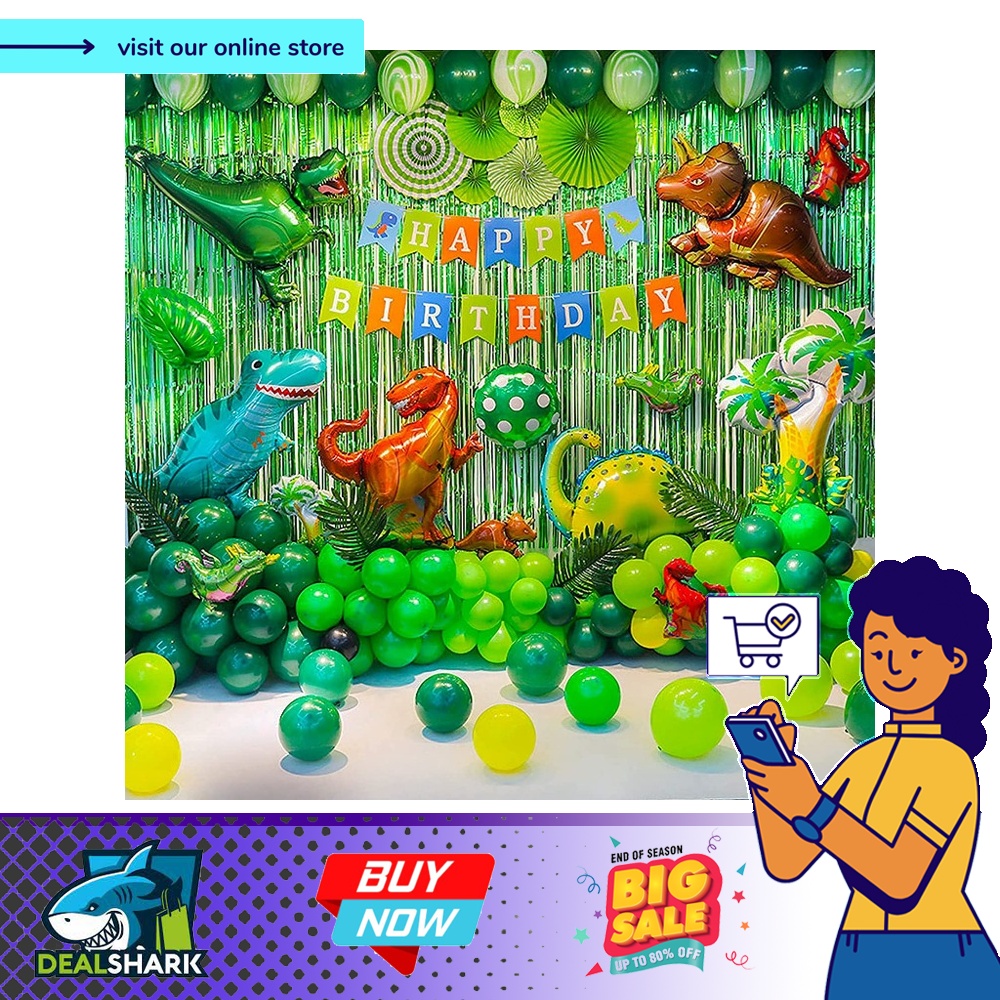 (readystock) Dinosaur Birthday Party Decoration Set, 92 Pcs Set With ...