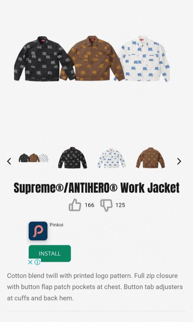 Supreme®/ANTIHERO® Work Jacket 3 Cols: Black / Brown / White, 男裝