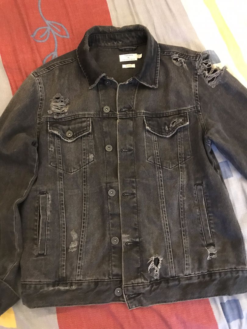 Topman distressed denim jacket, Men's 