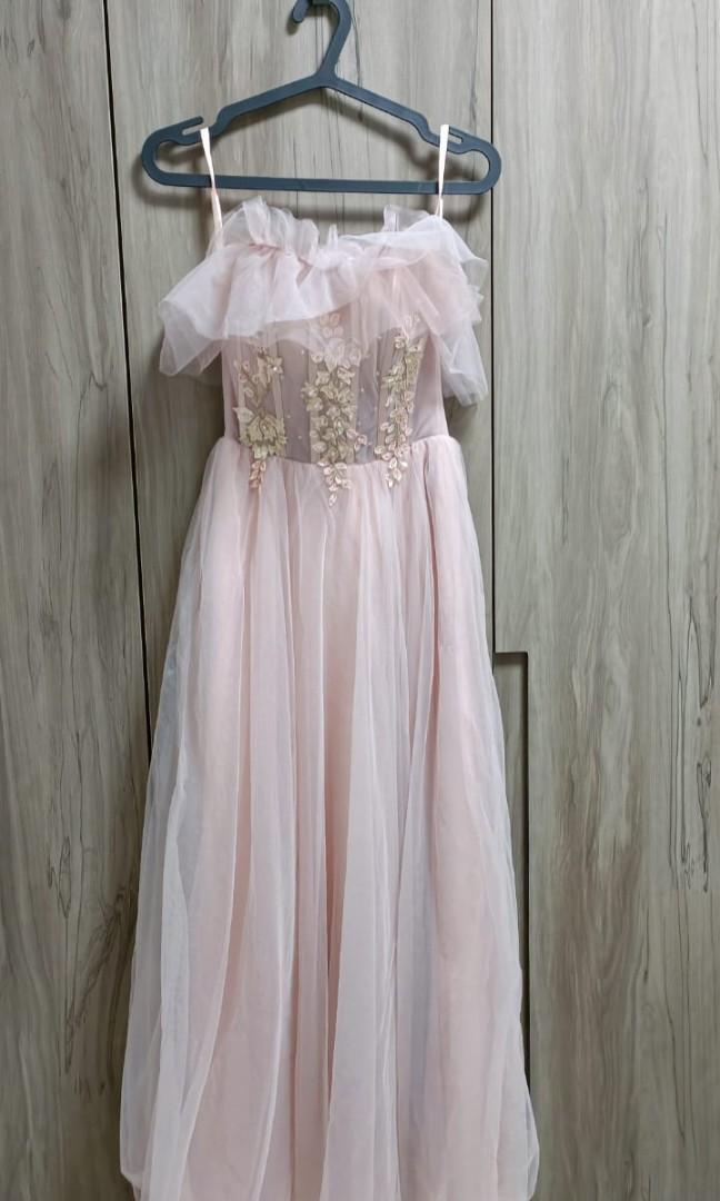 Worn once) Bridesmaid / prom / evening pink floral sweet dress, Women's  Fashion, Dresses u0026 Sets, Evening dresses u0026 gowns on Carousell