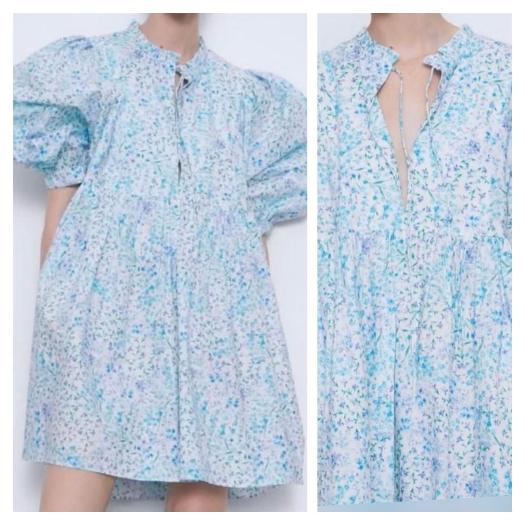 Blue babydoll 2025 dress zara