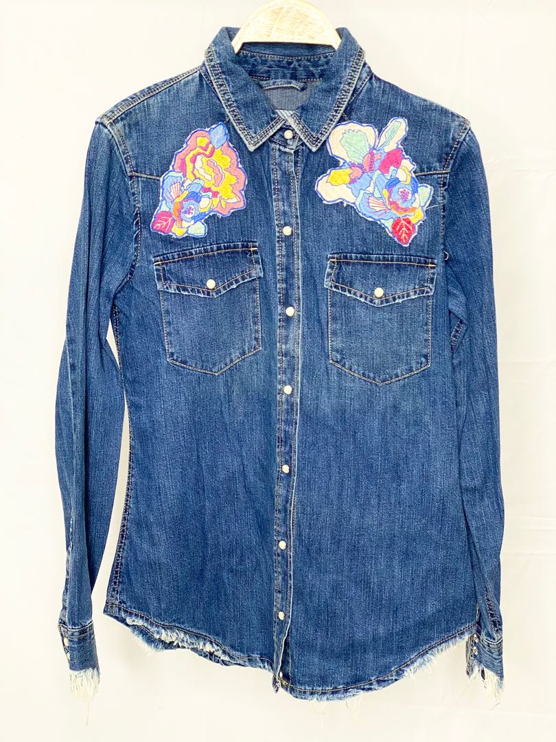 Zara Denim Shirts With Patches, Fesyen 