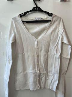 ZARA white cotton long-sleeved cardigan