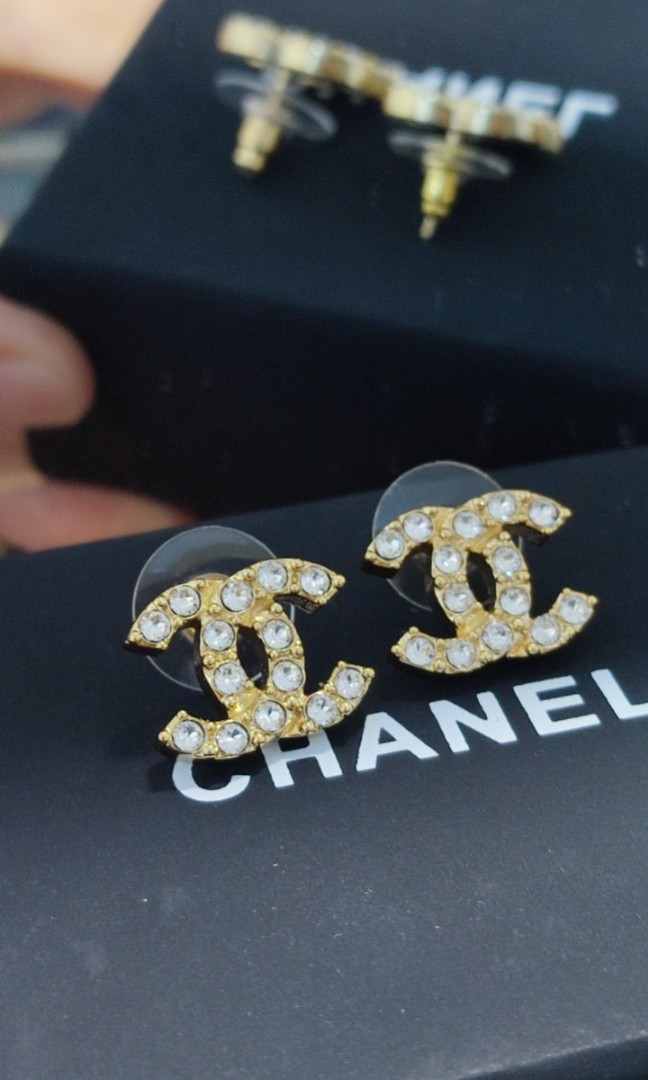  Cheapest Chanel Earrings Dangling Pearl Light gold hardware CC Logo  White Enamel Womens Fashion Jewelry  Organisers Earrings on Carousell