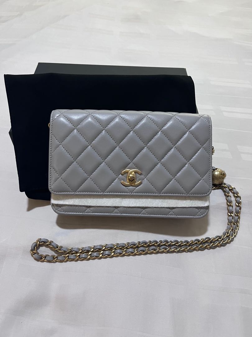 Chanel 22C Quilted Pearl Crush Wallet On Chain Authentic Chanel Pearl