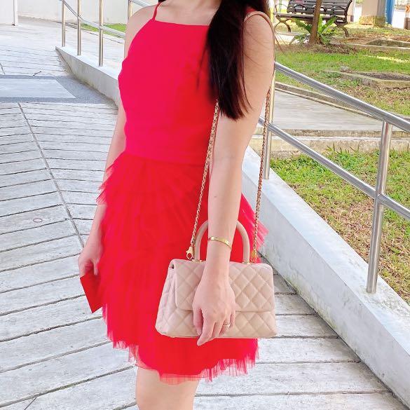 Bcbg red tulle dress clearance