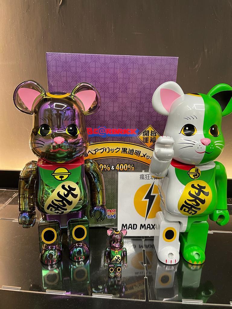 現貨BE@RBRICK 招き猫黑透明メッキ100% & 400% bearbrick 黑招財貓黑透 ...