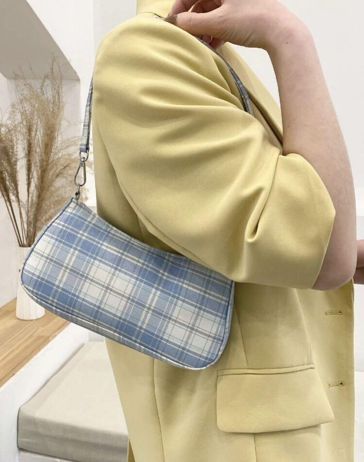 Blue plaid baguette 2025 bag