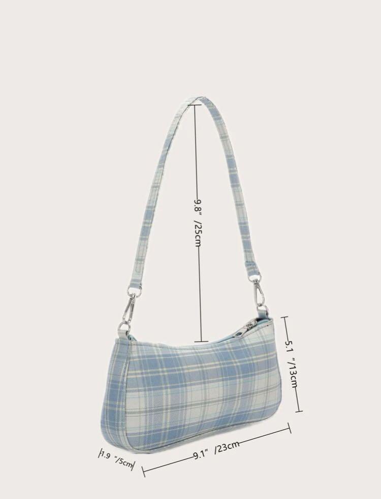 Blue plaid shop baguette bag