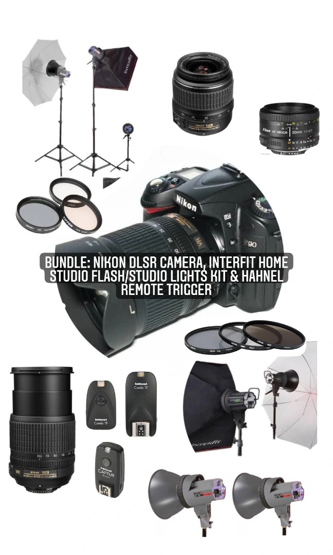 BUNDLE NIKON DSLR CAMERA, HOME FLASH/STUDIO LIGHTS KIT & REMOTE
