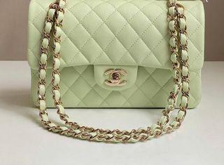 Chanel classic small Flap Light Green Caviar GHW, Luxury, Bags