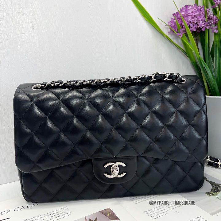 C.h.a.n.e.l Classic Black Lambskin Leather Jumbo Double Flap Bag SHW,  Luxury, Bags & Wallets on Carousell