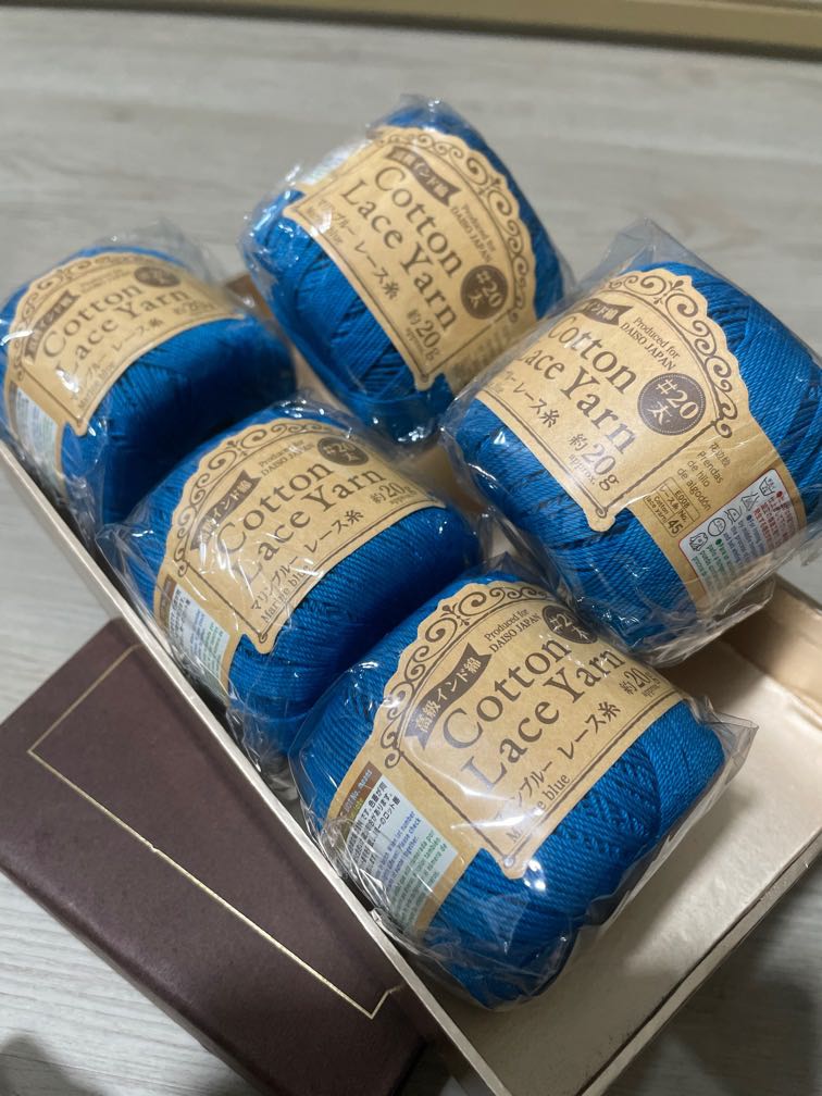 Daiso Knitting Lace Cotton Yarns Marine Blue, Hobbies & Toys