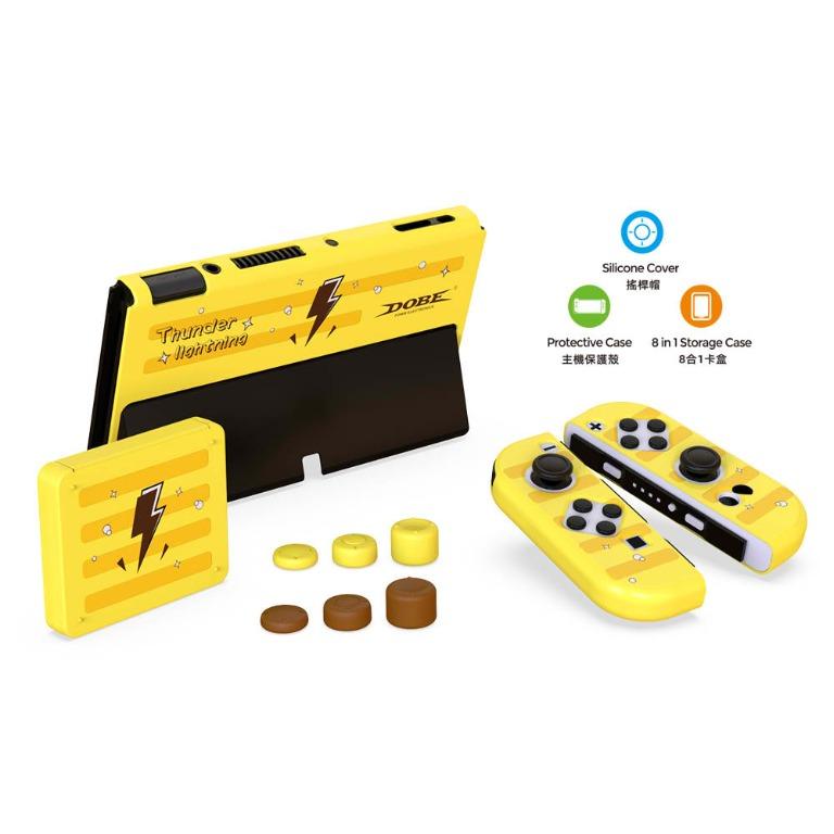 DOBE Protective Kit Accessories Set for Nintendo Switch OLED (Yellow) (Category: Cases & Covers) located in Manila. Submitted by techsmartph (Listing ID 1167252316, Image 2). Description: * Package includes: TNS-1133 (host protective cover) * TNS-1711(Small handle crystal case) * TNS-19303 (game cassette case) * TNS-877C (yellow and brown high school and short three each, a total of 6 rocker caps) GUARANTEED ORIGINAL/AUTHENTIC ITEMS AUTHORIZED RE