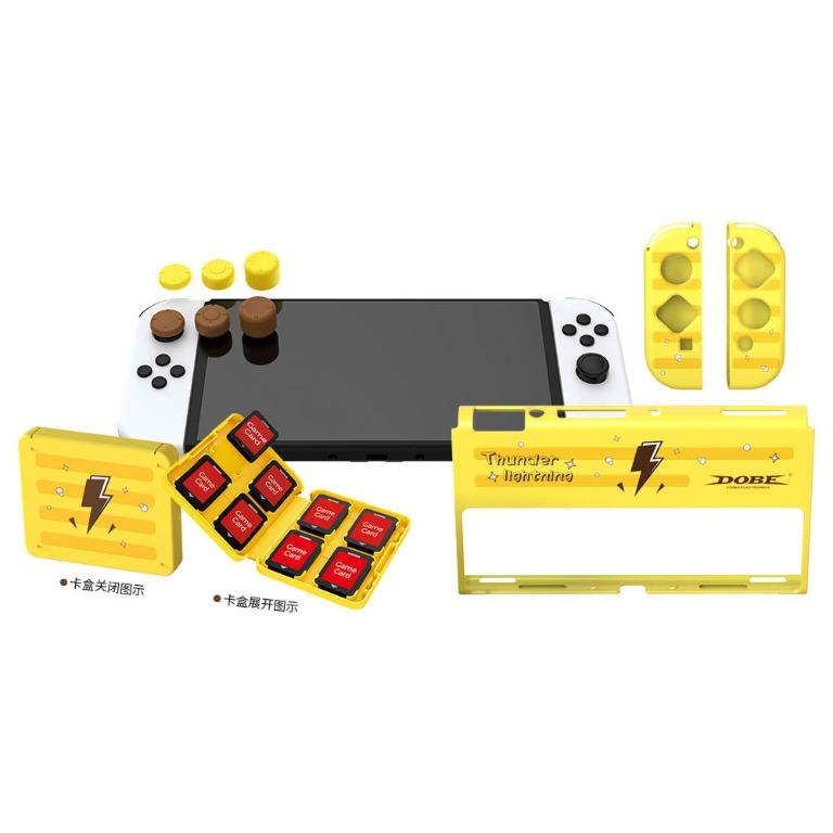 DOBE Protective Kit Accessories Set for Nintendo Switch OLED (Yellow) (Category: Cases & Covers) located in Manila. Submitted by techsmartph (Listing ID 1167252316, Image 3). Description: * Package includes: TNS-1133 (host protective cover) * TNS-1711(Small handle crystal case) * TNS-19303 (game cassette case) * TNS-877C (yellow and brown high school and short three each, a total of 6 rocker caps) GUARANTEED ORIGINAL/AUTHENTIC ITEMS AUTHORIZED RE