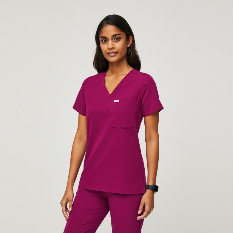 Figs Dark Magenta Scrubs Set (Catarina + High Waisted Yola), Women's