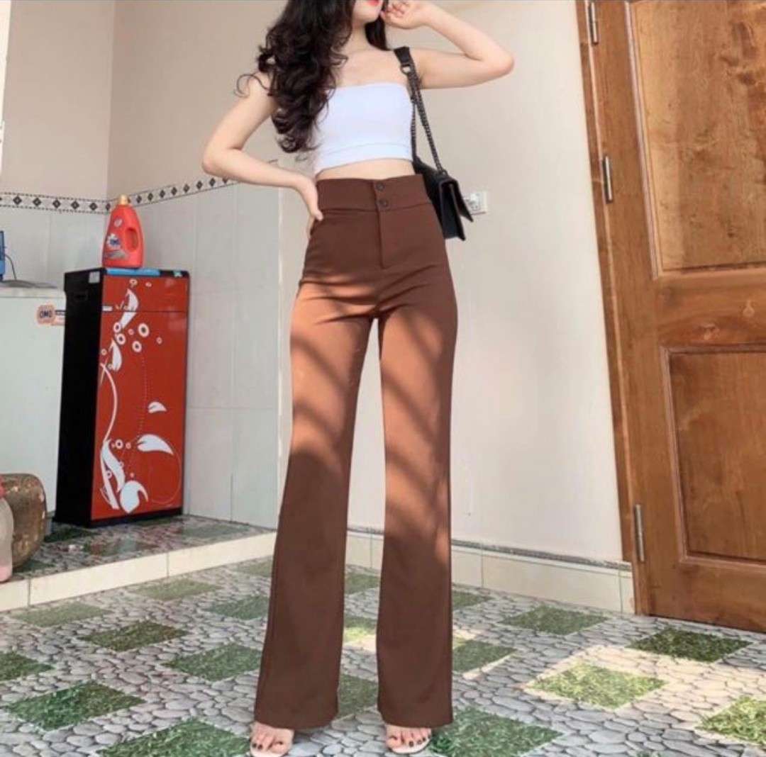 High waisted brown flare pants, Women's Fashion, Bottoms, Other