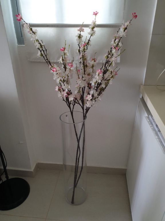 IKEA BIG GLASS VASE (68 cm) + flowerbranches, Furniture & Home Living