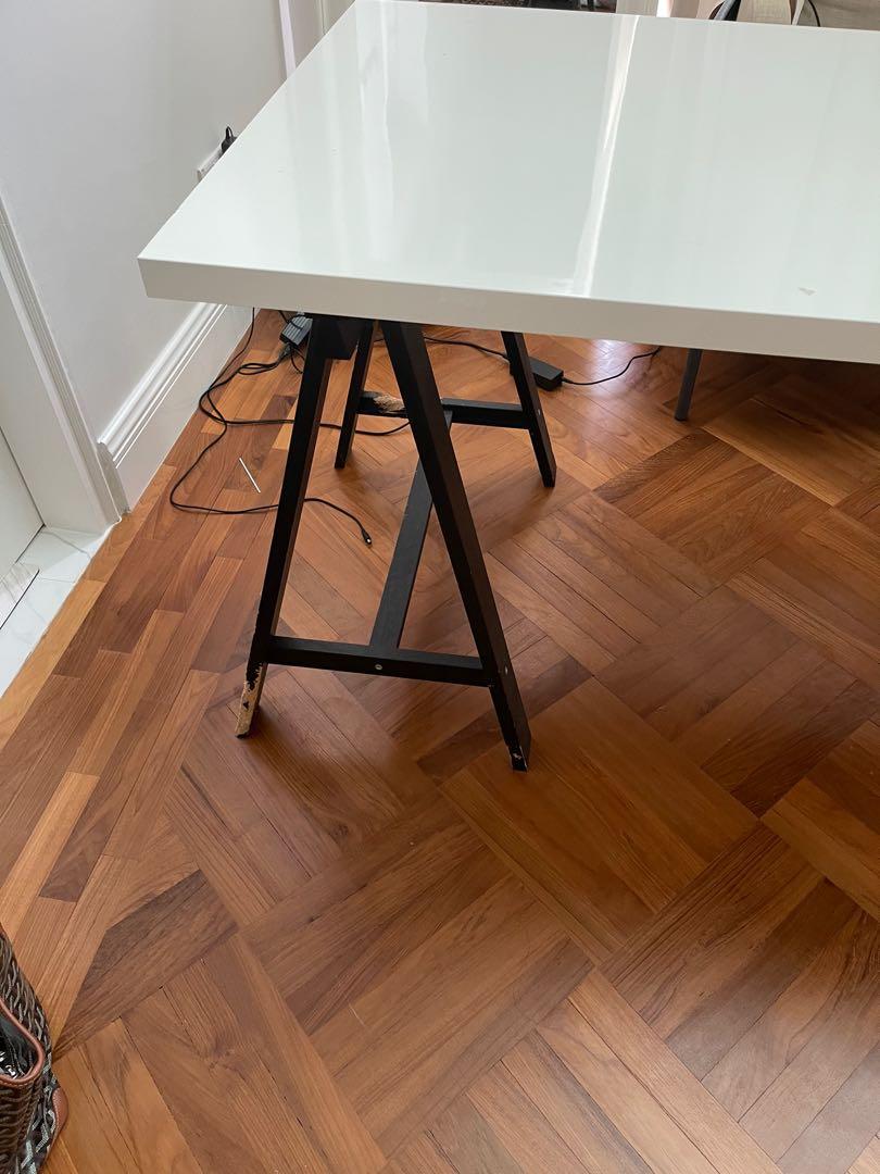 IKEA high gloss white table black legs, Furniture & Home Living