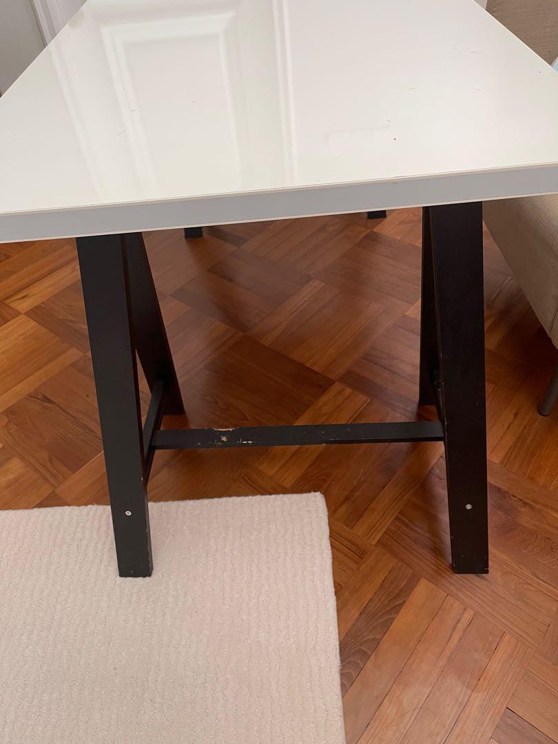 IKEA high gloss white table black legs, Furniture & Home Living