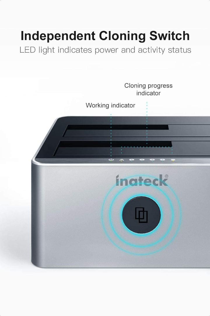 Inateck Aluminum USB 3.0 To SATA DualBay Hard Drive Docking Station with Offline Clone Function