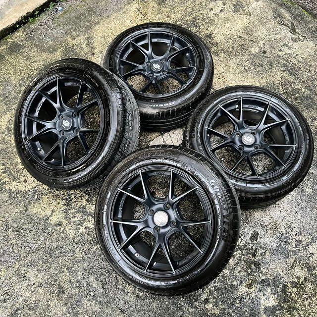 Lenso Jayger 15 inch sport rim Myvi tyre 70%, Auto Accessories on Carousell