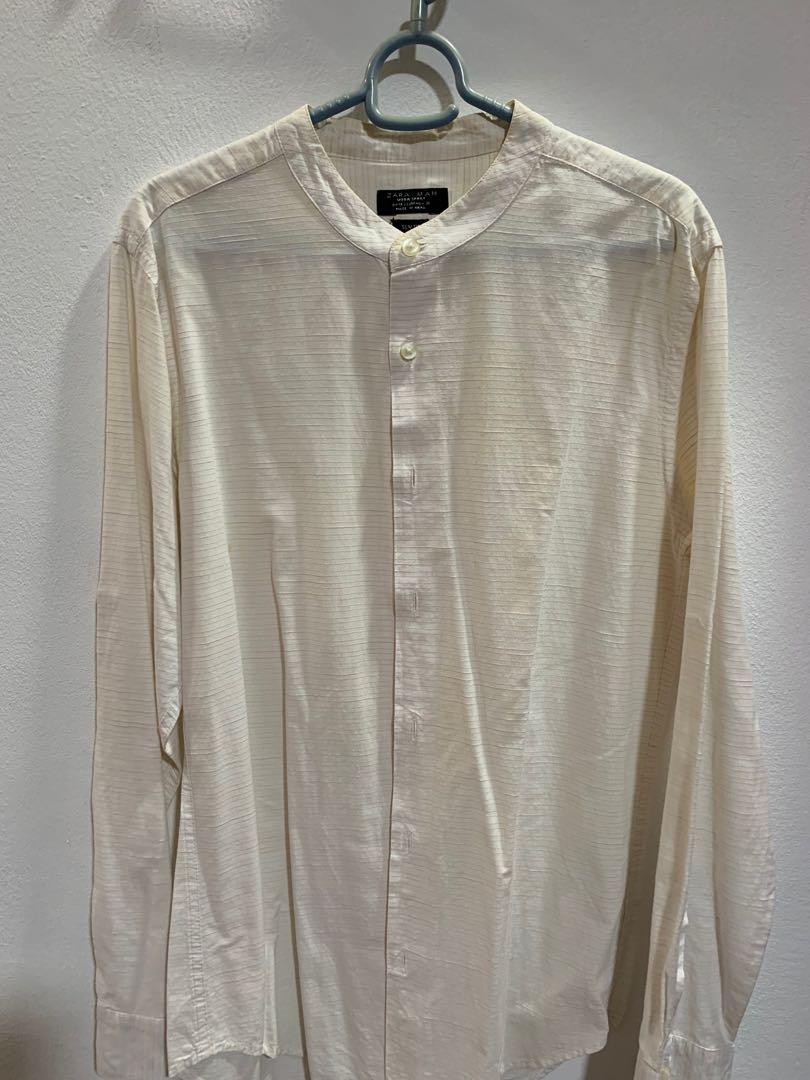 Mandarin collar Zara men white shirt, Men's Fashion, Tops & Sets ...