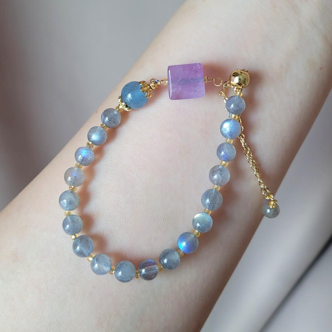 Labradorite (拉長石) & Mother of Pearl, Healing Crystal Bracelet