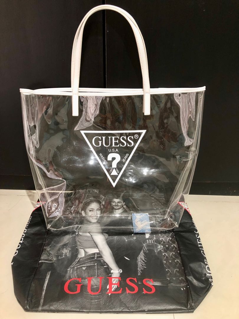 Guess clear tote bags cheap