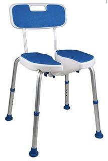 New Imported PCP Shower Safety Seat, Cutout for Easy Cleaning, Non-Slip Bath Support Recovery Chair with Backrest, White/Blue, Foam Padded for Senior Citizen Elderly Disabled PWD Hospital Chair Seat