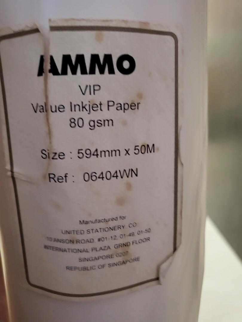 Plotter Paper (Category: Everything Else) located in Singapore. Submitted by bernfern (Listing ID 1167336276, Image 3). Description: 5 rolls of inkjet plotter paper still in packaging. 4 of the rolls in original sealed box. Measurements 594mm x 50m, 80gram. Each roll priced at $12. **BEST DEAL : All 5 rolls priced at $60 with 1 free roll photo gloss paper (24x20'')**.