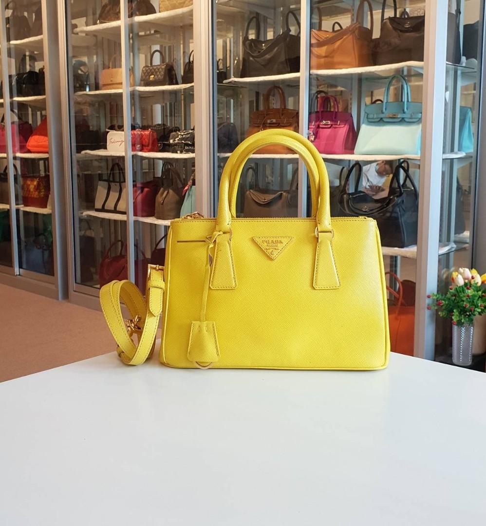 Prada Yellow Saffiao Mini Tote Bag, Luxury, Bags & Wallets on Carousell