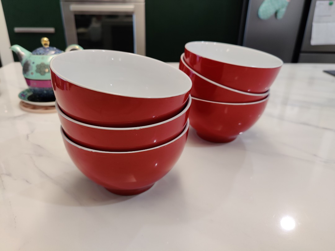 Red Japanese Bowls, Furniture & Home Living, Kitchenware & Tableware