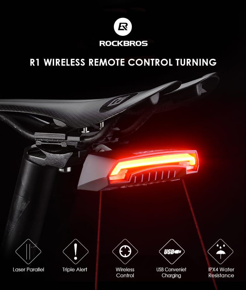 Rockbros Bicycle Rear Tailight With Wireless Remote Turn Signal And Rockbros Bicycle Rear Tailight With Wireless Remote Turn Signal And