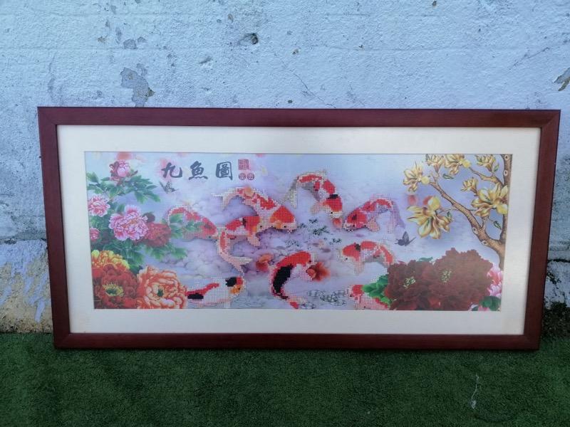 S37 Ac 9 Koi Fish Embroidery In Wooden Frame Furniture Home Living Home Decor Frames Pictures On Carousell