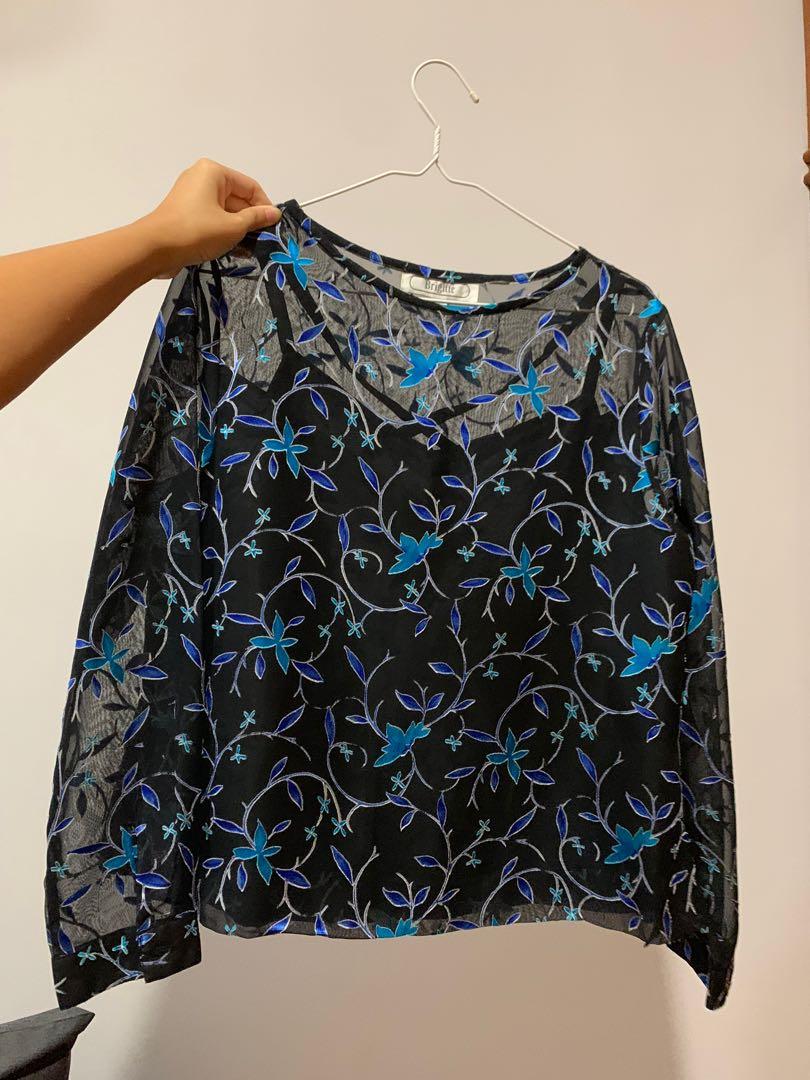black sheer floral top
