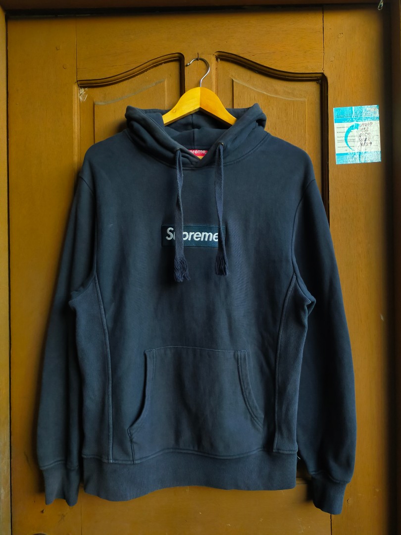 Supreme FW21 box logo washed navy hoodie, Men's Fashion, Tops