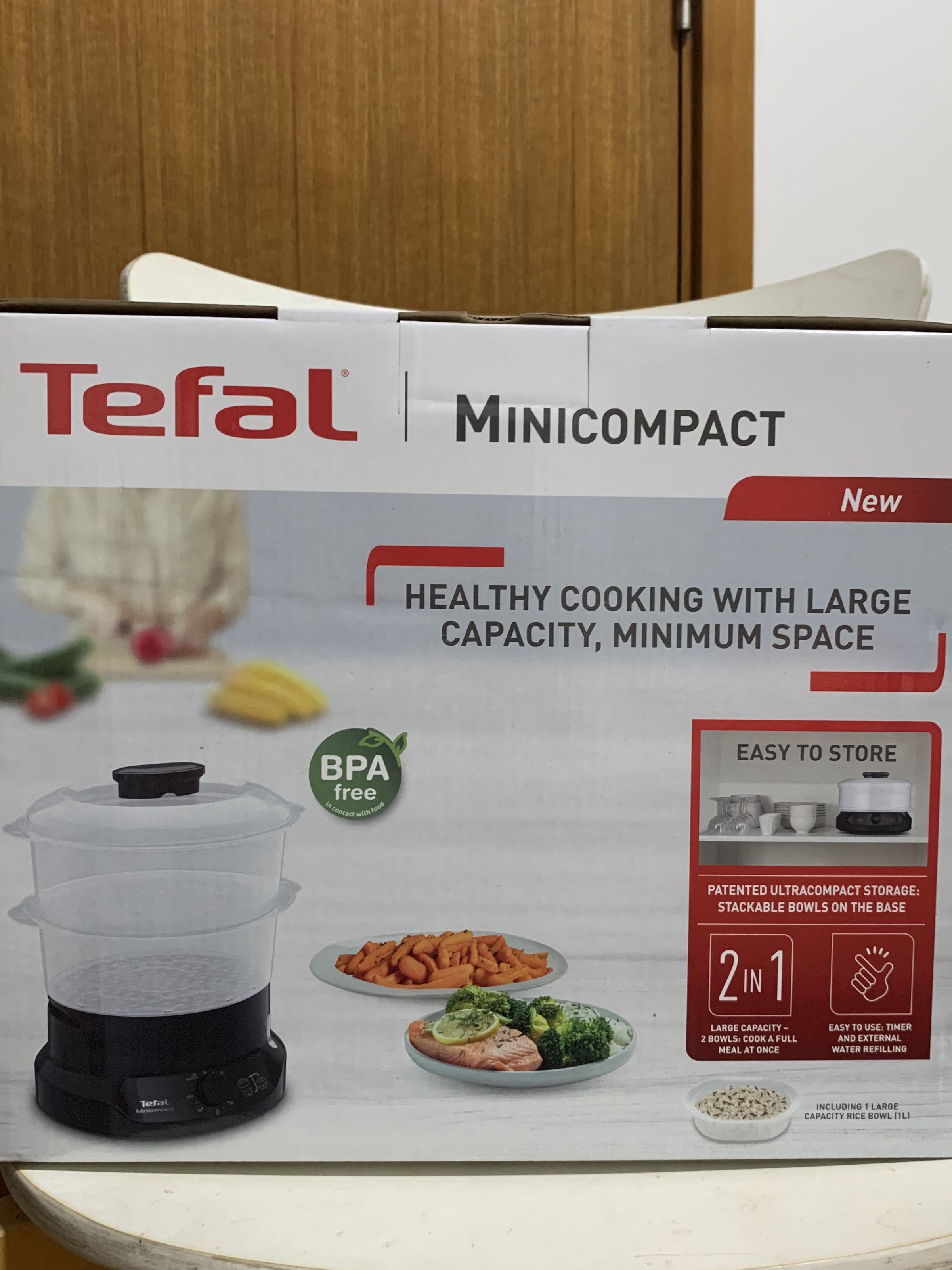 Tefal steam cooker (2 tiers) with free gift ( Clarins trendy bag new