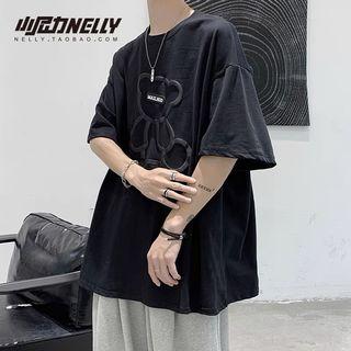 可愛t恤男夏季短袖網紅小熊潮流體恤港風ins潮牌寬松半袖超火上衣