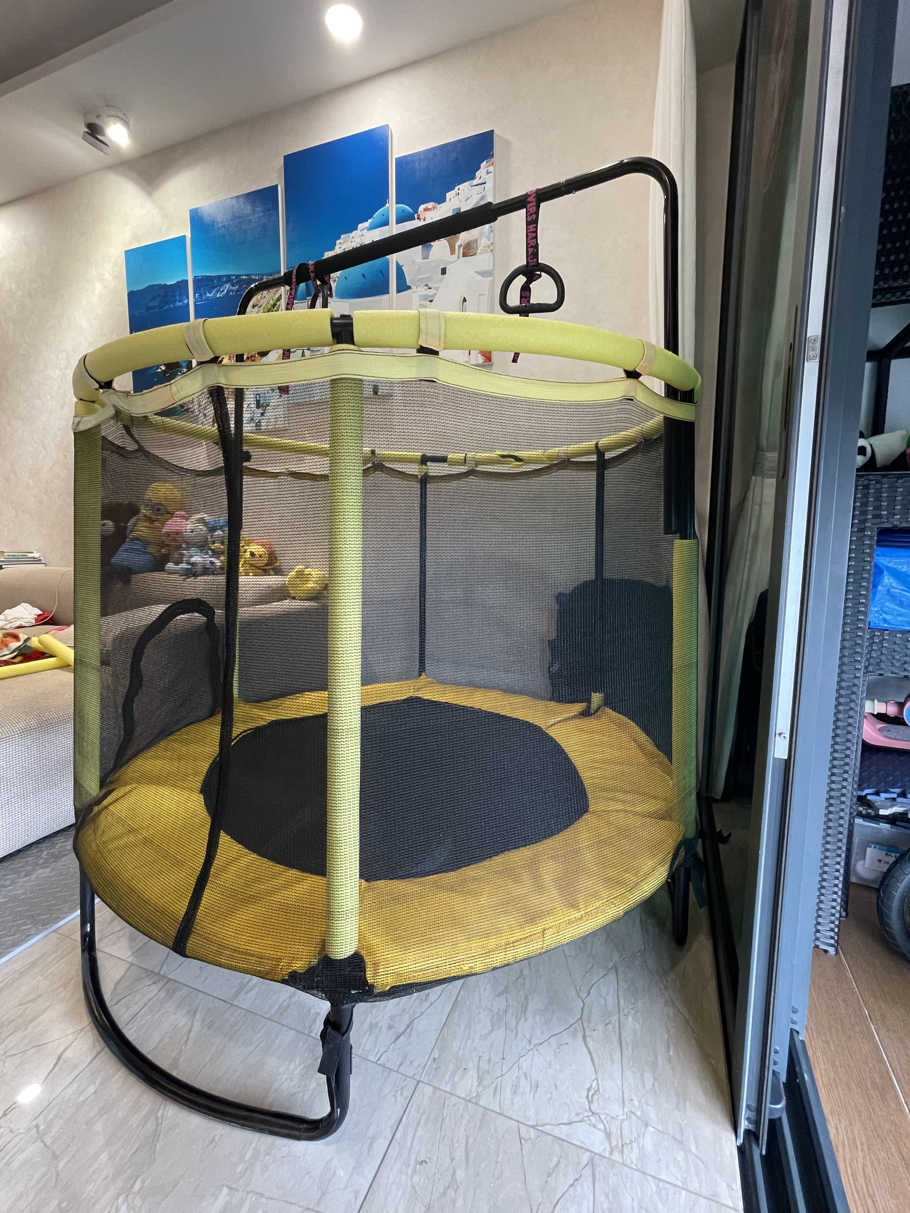 Trampoline with enclosure for child. Free nylon rainbow swing, Babies & Kids, Baby Nursery