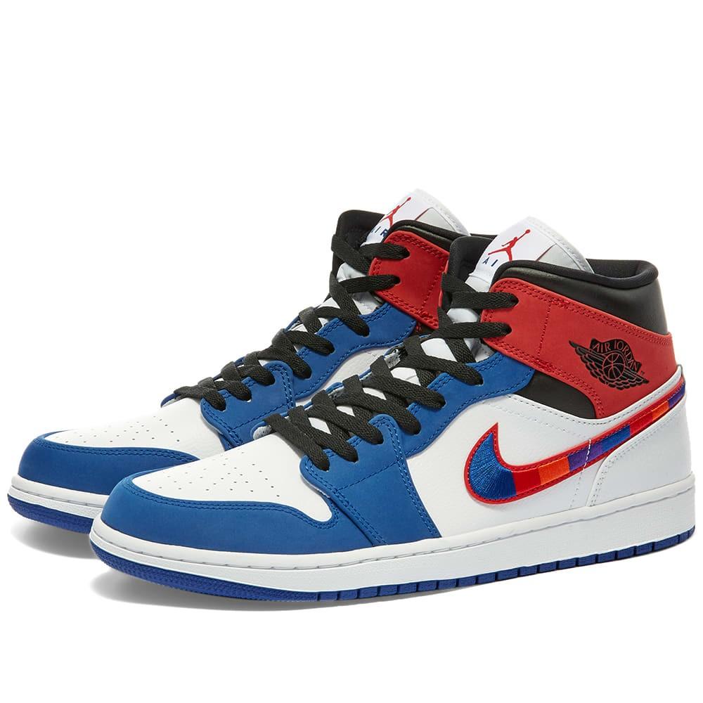 Air jordan 1 mid red and blue on sale