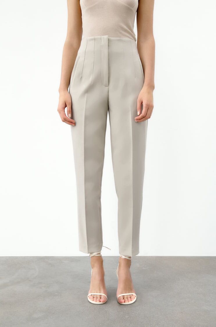 Zara High Waist Pants (Oyster White)