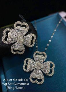 2 Carat Natural Diamond in 18K WG Gumamela Set(Ring Size 6 and Necklace)